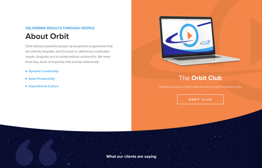 Orbit Business Development website page